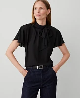 Ann Taylor Petite Mock Tie Neck Blouse Black Women's