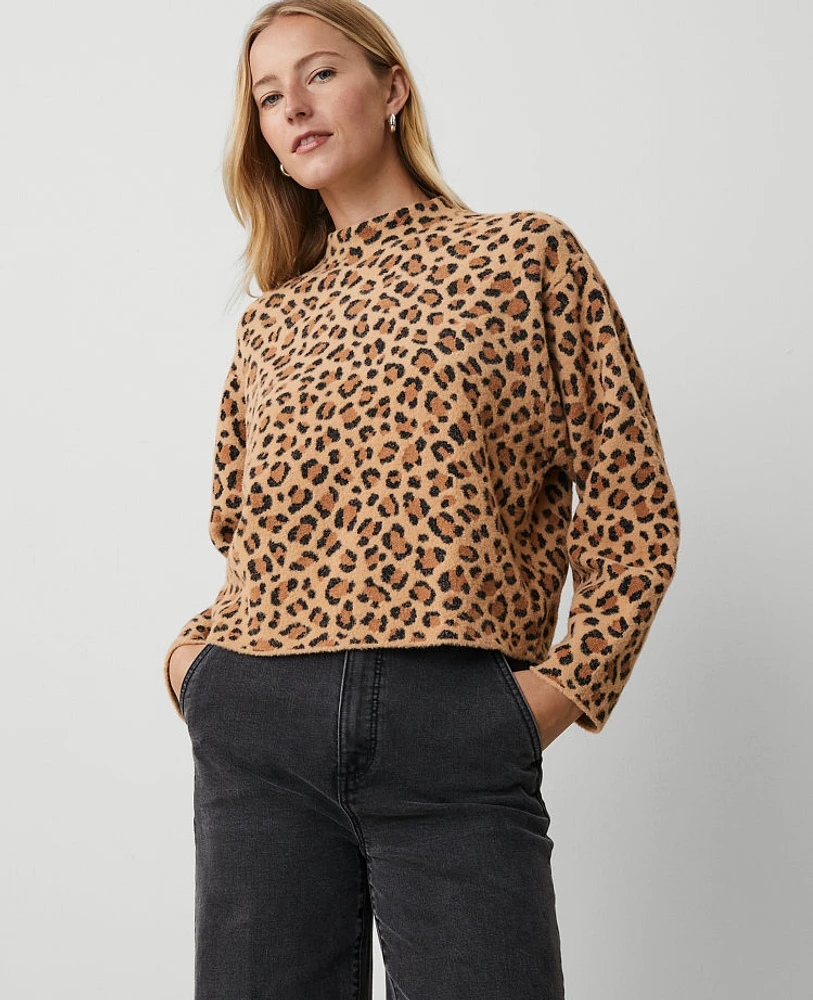 Ann Taylor Leopard Jacquard Sweater Tan Women's