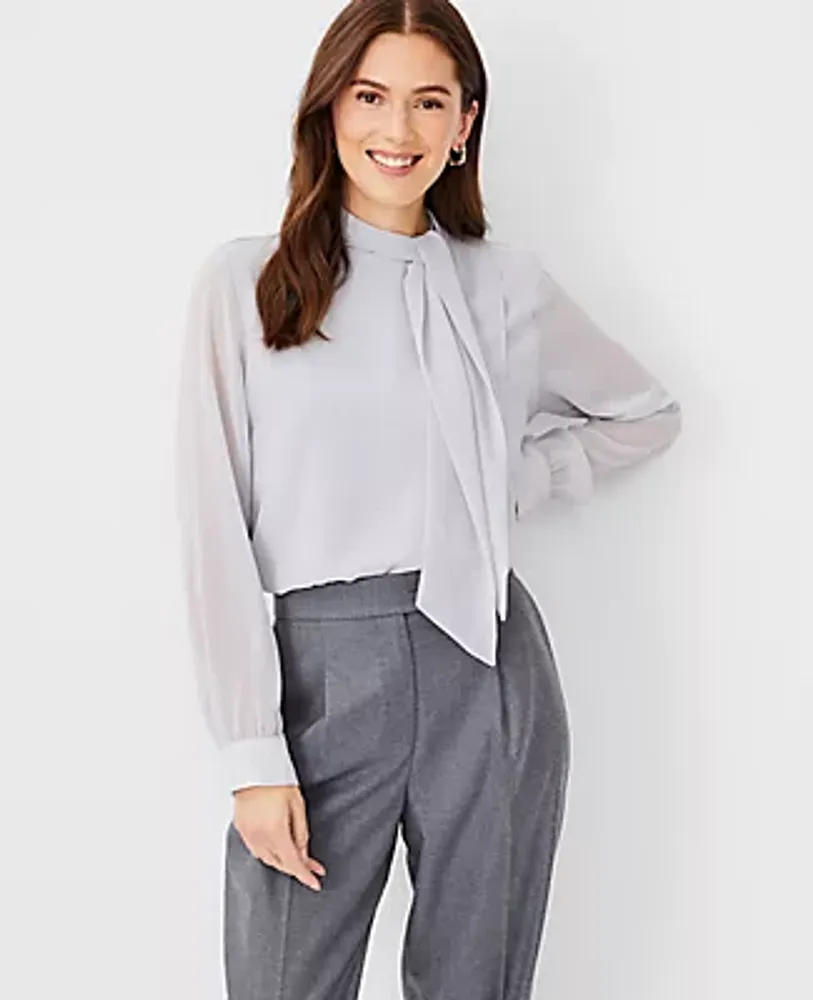 Ann Taylor Petite Mixed Media Tie Neck Top