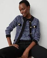 Ann Taylor Shimmer Tweed Sweater Jacket Blue Multi Women's