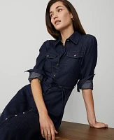 Ann Taylor Petite Belted Midi Shirtdress Size 12 Indigo Chambray Women's