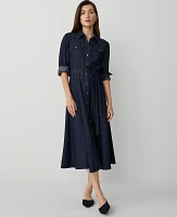 Ann Taylor Petite Belted Midi Shirtdress Size 12 Indigo Chambray Women's