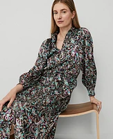 Ann Taylor Petite Floral Belted Shirtdress Black Women's