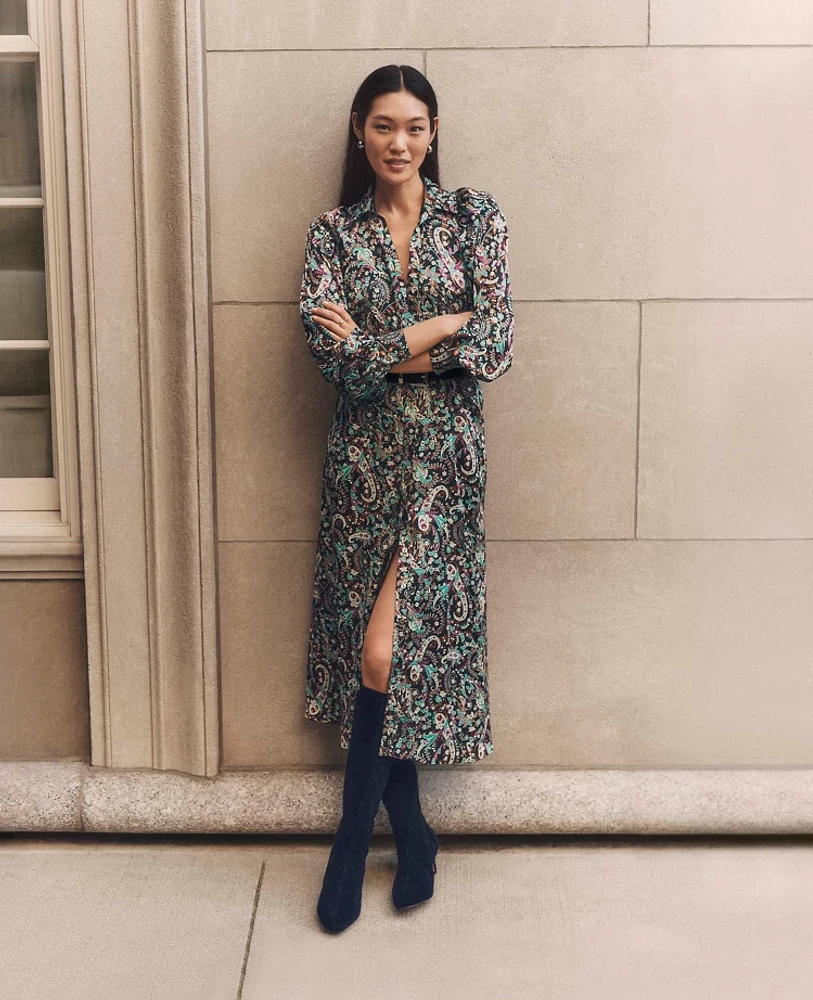 Ann Taylor Petite Floral Belted Shirtdress Black Women's