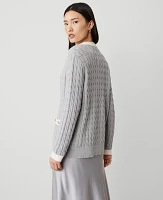 Ann Taylor Cable Contrast Trim Boyfriend Cardigan Pebble Grey Heather Women's