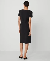 Ann Taylor Petite Belted Button Midi Sheath Dress Size 10 Black Women's