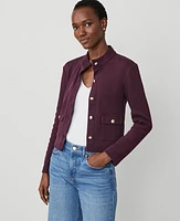 Ann Taylor Mock Neck Knit Jacket Plum Rose Women's