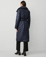 Ann Taylor Quilted Drape Collar Belted Puffer Coat Night Sky Women's