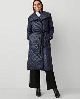 Ann Taylor Quilted Drape Collar Belted Puffer Coat Night Sky Women's