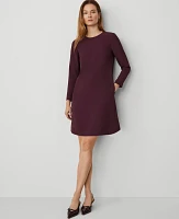 Ann Taylor Petite Long Sleeve Shift Dress Plum Rose Women's