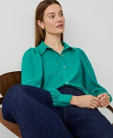 Ann Taylor Petite Collared Puff Sleeve Shirt Jasper Glow Women's