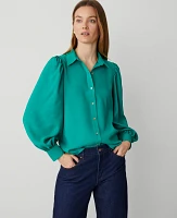 Ann Taylor Petite Collared Puff Sleeve Shirt Jasper Glow Women's