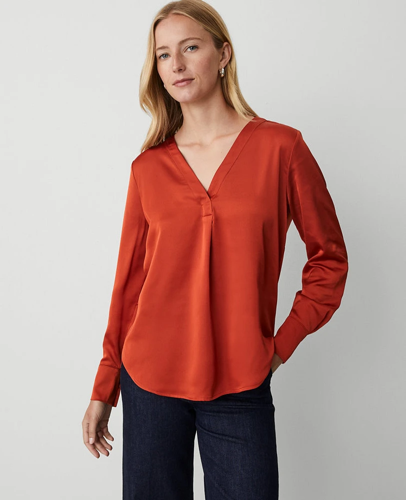 Ann Taylor Mixed Media Pleat Front Top Fresh Clay Women's