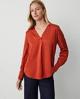 Ann Taylor Mixed Media Pleat Front Top Fresh Clay Women's