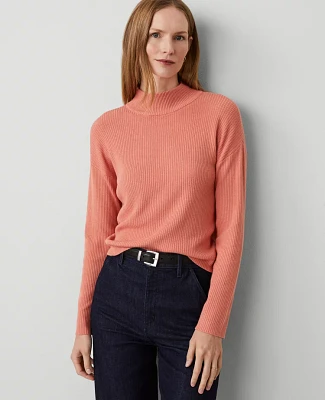 Ann Taylor Petite Ribbed Mock Neck Sweater Rose Dusk Women's