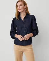 Ann Taylor Petite Fitted Button Shirt Size XS Dark Chambray Women's