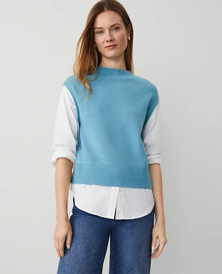 Ann Taylor Mixed Media Sweater Pristine Aqua Women's