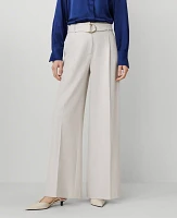 Ann Taylor The Petite Belted Pleated Wide-Leg Pant Pale Sand Heather Women's