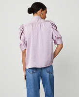 Ann Taylor Petite Satin Clip Shirred Puff Sleeve Top Sunset Lavender Women's