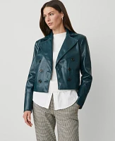 Ann Taylor Petite Faux Leather Jacket Size 00 Deep Slate Green Women's