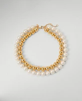 Ann Taylor Pearlized Metal Ball Double Wrap Necklace Goldtone Women's