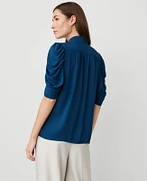 Ann Taylor Shirred Puff Sleeve Top Sea Storm Women's