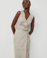 Ann Taylor Faux Suede Belted Wrap Sheath Dress Cliff Grey Women's