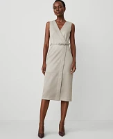 Ann Taylor Faux Suede Belted Wrap Sheath Dress Cliff Grey Women's