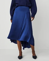 Ann Taylor Studio Collection Asymmetrical Hem Full Midi Skirt Dark Deep Ocean Women's