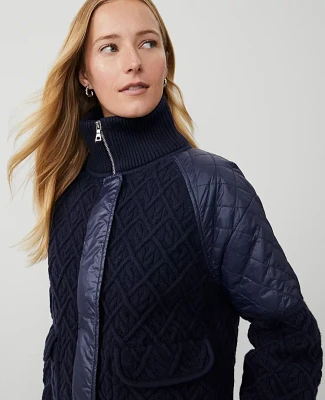 Ann Taylor Quilted Cable Sweater Jacket Night Sky Women's