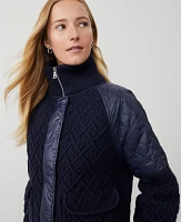 Ann Taylor Quilted Cable Sweater Jacket Night Sky Women's