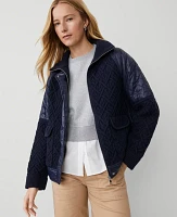 Ann Taylor Quilted Cable Sweater Jacket Night Sky Women's