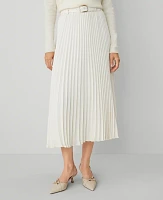 Ann Taylor Belted Pleated Midi Skirt Winter White Women's