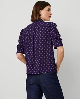 Ann Taylor Links Print Shirred Puff Sleeve Top Midnight Mulberry Women's