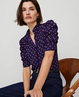 Ann Taylor Links Print Shirred Puff Sleeve Top Midnight Mulberry Women's