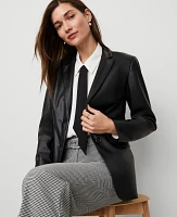 Ann Taylor The Petite Greenwich Blazer Faux Leather Black Women's