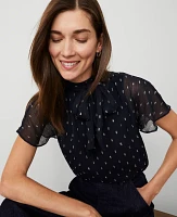 Ann Taylor Metallic Clip Bow Blouse Night Sky Women's