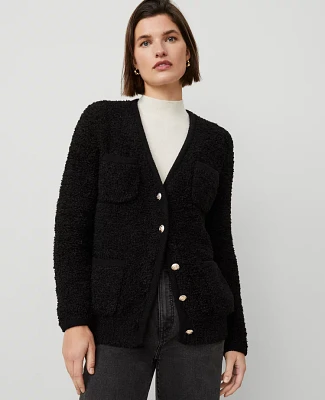 Ann Taylor Boucle Boyfriend Cardigan Black Women's