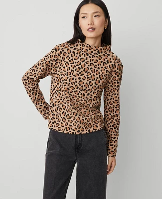 Ann Taylor Petite Animal Print Mock Neck Top Tan Women's