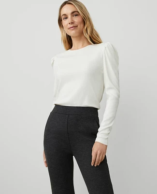 Ann Taylor Puff Shoulder Crew Neck T-Shirt Winter White Women's