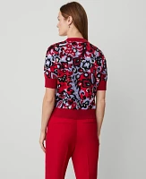 Ann Taylor Floral Jacquard Sweater T-Shirt Iconic Red Women's