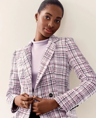 Ann Taylor The Petite Crosby Blazer Tweed Plaid Sunset Lavender Women's