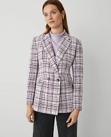 Ann Taylor The Petite Crosby Blazer Tweed Plaid Sunset Lavender Women's