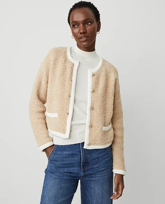 Ann Taylor Boucle Contrast Trim Sweater Jacket Combo Women's