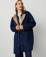 Ann Taylor Petite Doubleface Hooded Snap Front Coat Pure Sapphire Women's