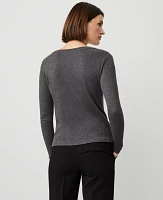 Ann Taylor Crew Neck Long Sleeve Top Heathered Onyx Women's