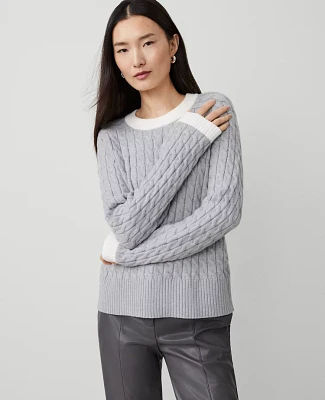 Ann Taylor Colorblock Cable Sweater Grey/White Combo Women's