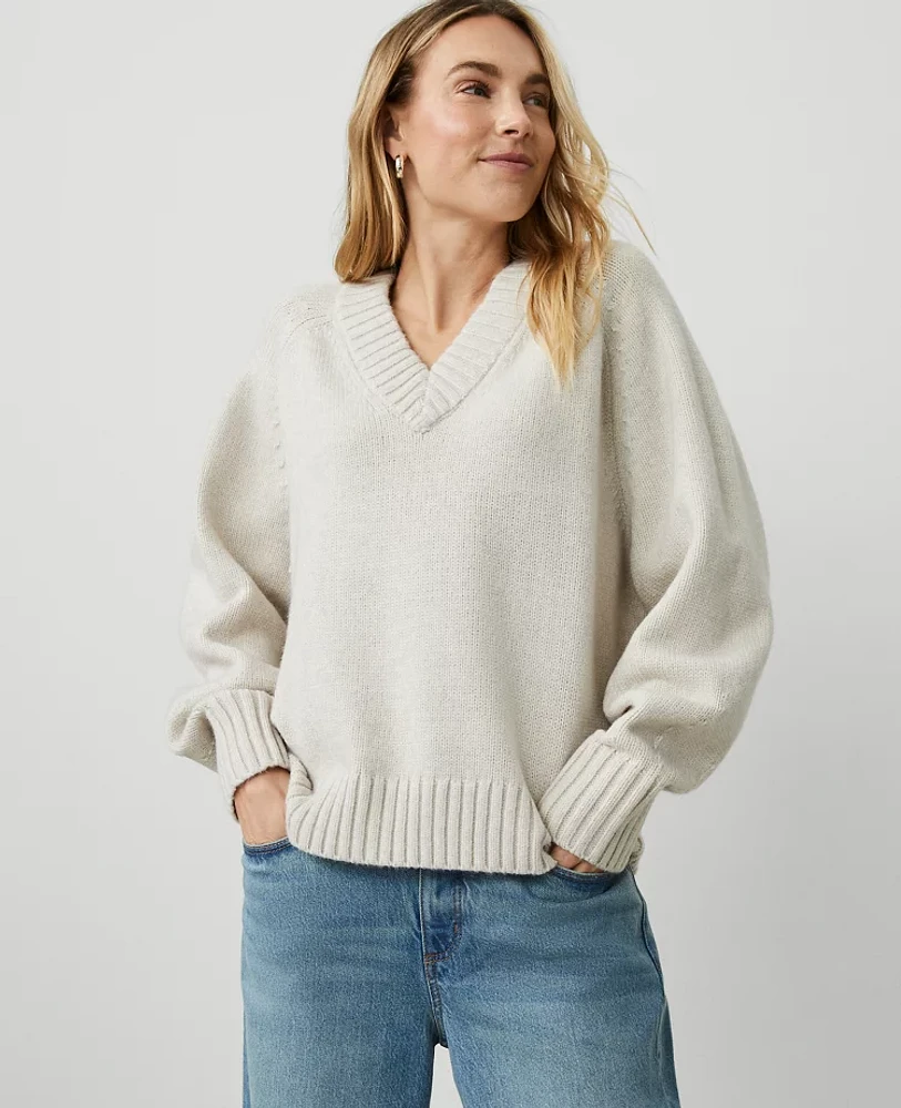 Ann Taylor V-Neck Sweater Pale Sand Heather Women's