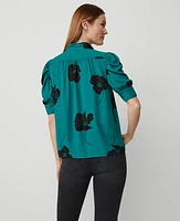 Ann Taylor Floral Shirred Puff Sleeve Top Green Marais Women's