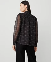 Ann Taylor Pindot Multi Button Shirt Black Women's